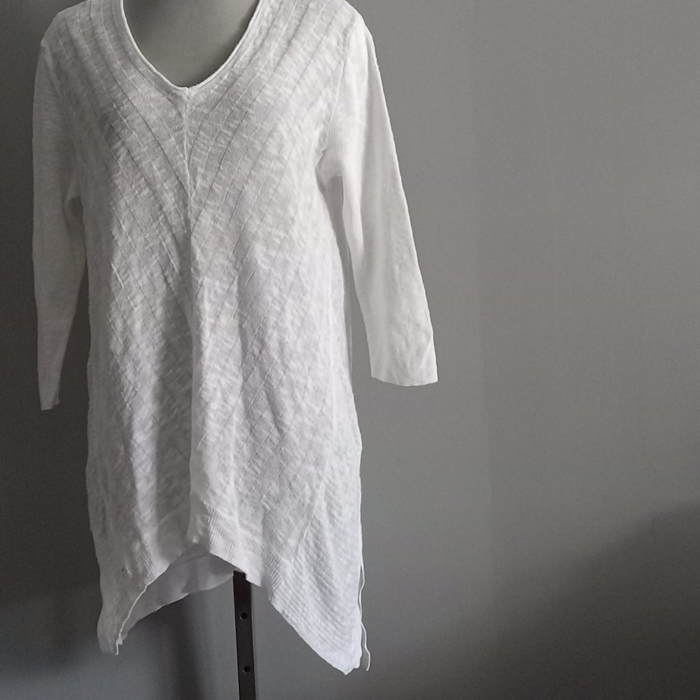 J Jill 100% linen sharkbite tunic top white boho flowy flaw+see sz details L/XL